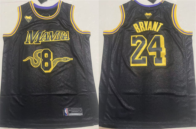 Men's Black Los Angeles Lakers Front #8 Back #24 Kobe Bryant Stitched Basketball Jersey